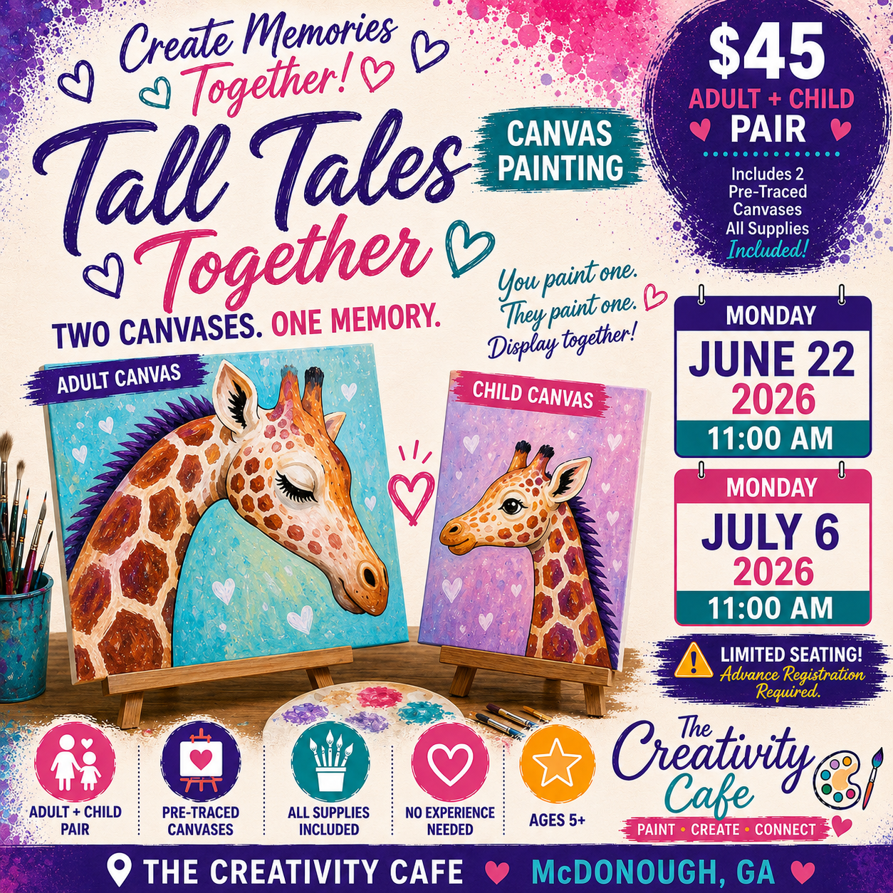 🦒 Tall Tales Together | Adult + Child Canvas Experience