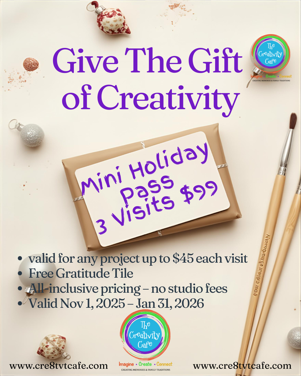 Holiday Creativity Pass – Holiday Creativity Pass – Mini (3 Visits)