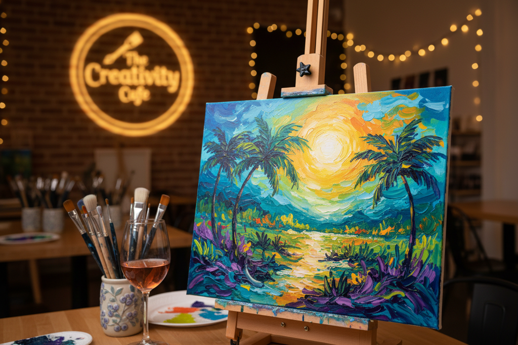 Finished painted canvas with wine glass