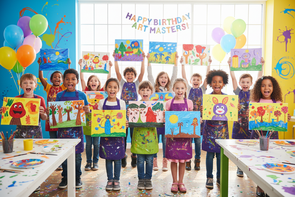Kids Showing Finished Paintings
